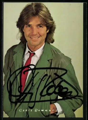 AK Musiker Chris Roberts in grüner Jacke, Autograph