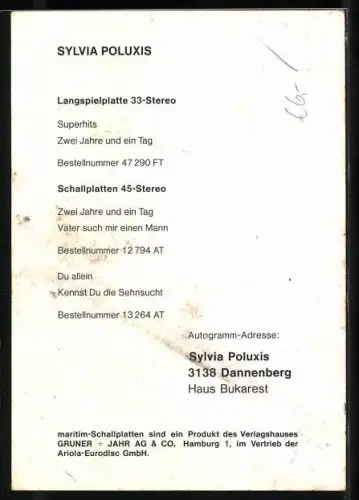 AK Musikerin Sylvia Poluxis mit Autograph