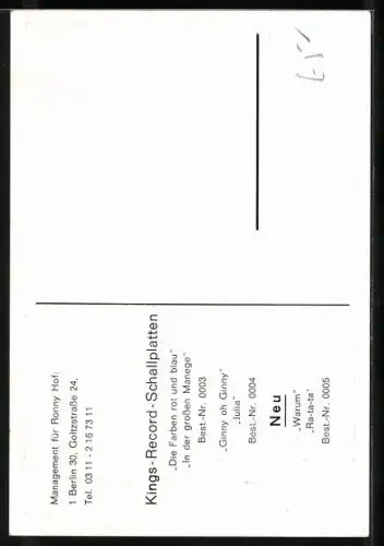 AK Musiker Ronny Hof mit Mikrofon und Blume, Autograph