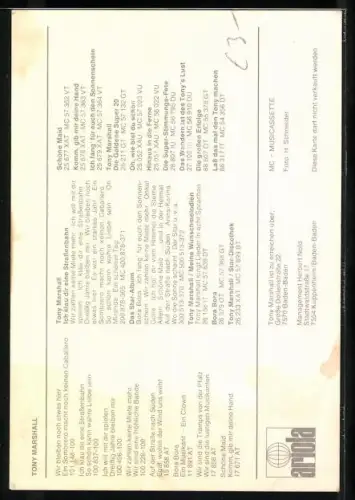 AK Musiker Tony Marshall im Anzug mit Fliege, Autograph