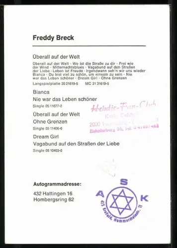AK Musiker Freddy Breck lächelt charmant in die Kamera