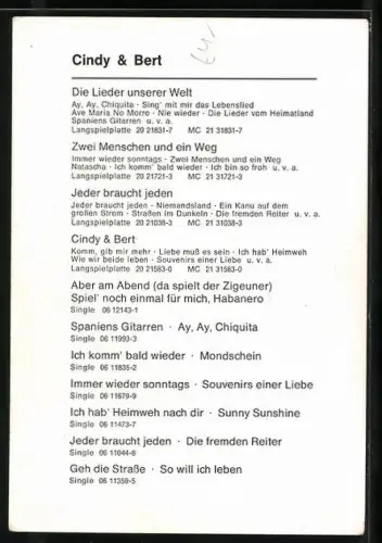 AK Musiker Cindy & Bert posieren gemeinsam, Autograph