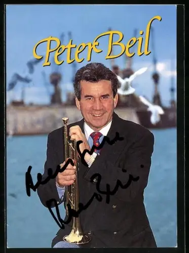 AK Musiker Peter Beil im Anzug, Autograph