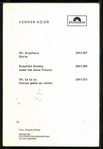 AK Musiker Henner Hoier im Porträt mit Autograph