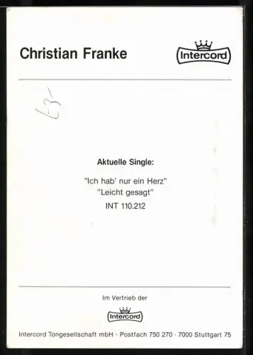 AK Musiker Christian Franke im Porträt mit Autograph