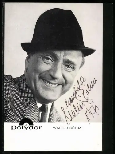 AK Musiker Walter Böhm mit Hut, Autograph
