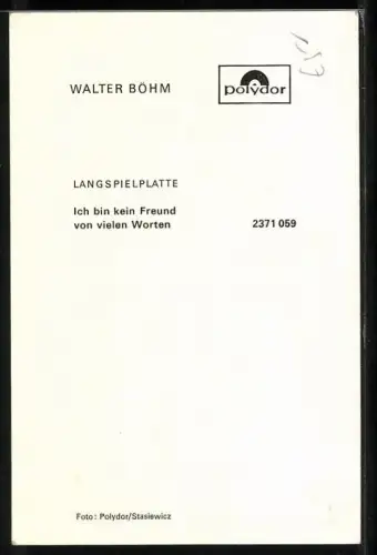 AK Musiker Walter Böhm mit Hut, Autograph