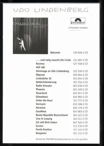 AK Musiker Udo Lindenberg im Porträt mit Autograph