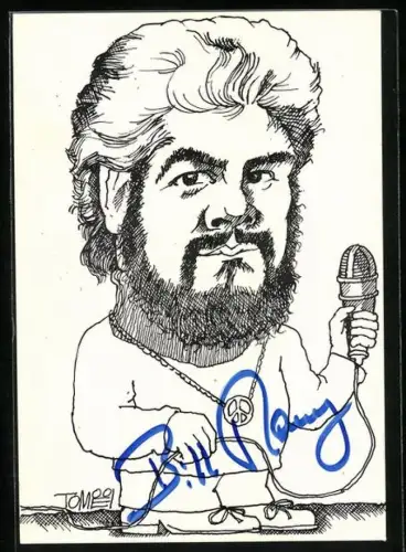 Künstler-AK Musiker Billy Ramsey gemalt mit Mikrofon, Autograph
