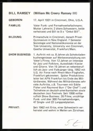 Künstler-AK Musiker Billy Ramsey gemalt mit Mikrofon, Autograph