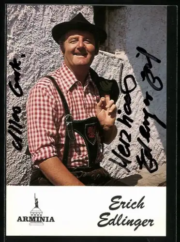 AK Musiker Erich Edlinger in Tracht, Autograph