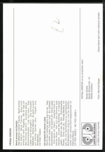 AK Musiker Heintje Simons in Kamera blickend, Autograph