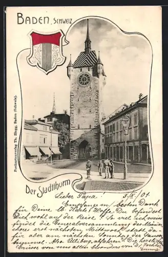 AK Baden, Stadtturm, Ueberseetag 1901