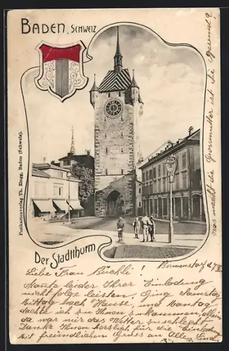 AK Baden, Der Stadtthurm, Rahmen, Wappen