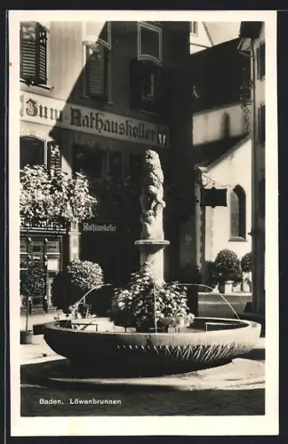 AK Baden, Gasthaus Rathauskeller mit Löwenbrunnen