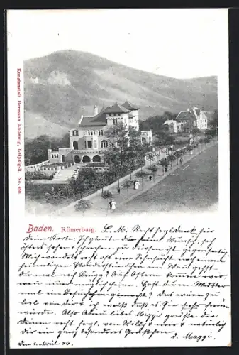 AK Baden, Römerburg mit Strasse aus der Vogelschau