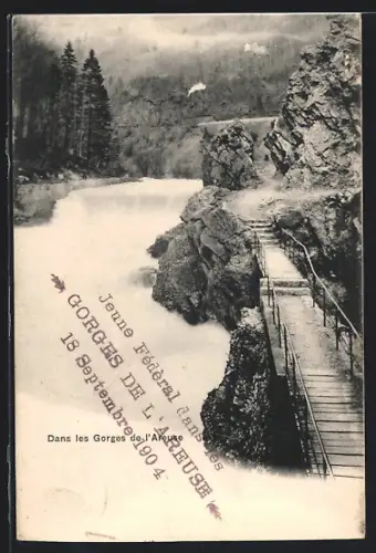 AK Gorges de l`Areuse, Dans les Gorges de l`Areuse, Jeune Fédèral 1904