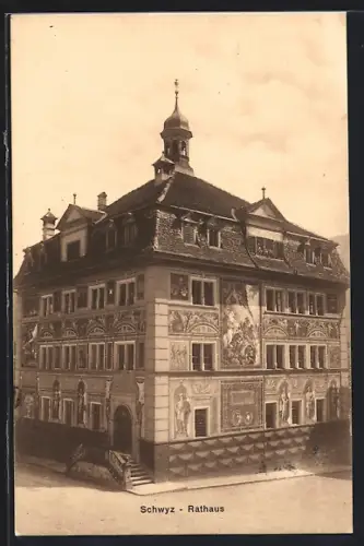 AK Schwyz, Rathaus aus der Vogelschau