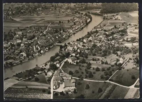 AK Mellingen, Teilansicht mit Brücke, Fliegeraufnahme