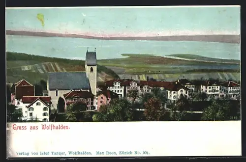 AK Wolfhalden, Totalansicht mit Seeblick aus der Vogelschau