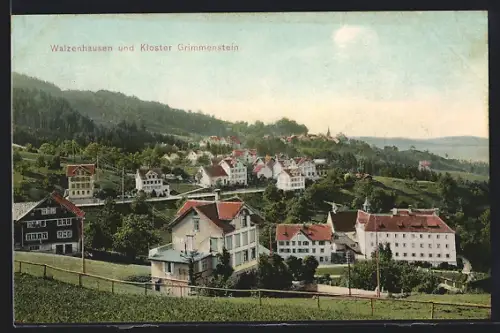 AK Walzenhausen, Ortsansicht aus der Vogelschau mit Blick auf das Kloster Grimmenstein