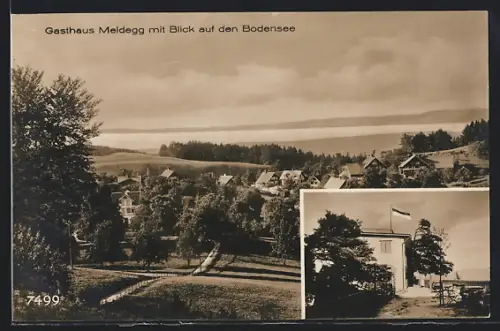 AK Walzenhausen, Gasthaus Meldegg mit Blick auf den Bodensee