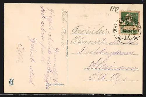 AK Walzenhausen, Gasthaus Meldegg mit Blick auf den Bodensee