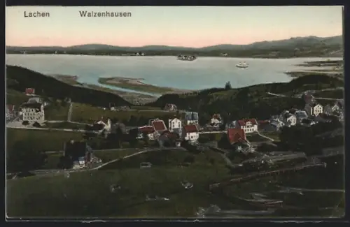 AK Lachen /Walzenhausen, Totalansicht mit Seeblick aus der Vogelschau
