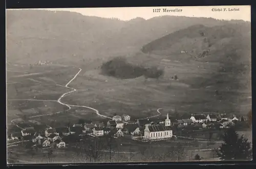 AK Mervelier, Ortsansicht mit Umgebung aus der Vogelschau