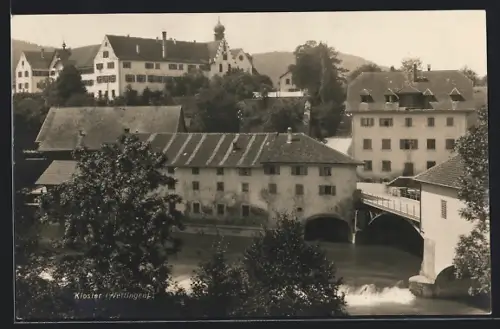 AK Wettingen, Kloster mit Strasse u. Brücke aus der Vogelschau