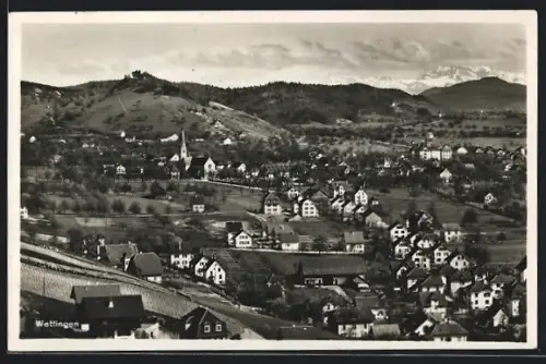AK Wettingen, Totalansicht mit Bergpanorama aus der Vogelschau