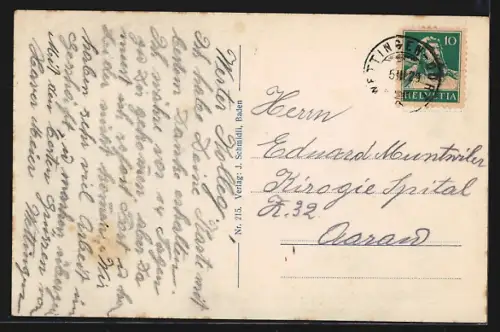 AK Wettingen, Totalansicht mit Bergpanorama aus der Vogelschau