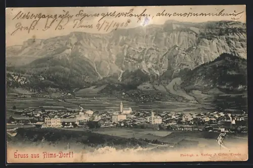 AK Flims, Ortsansicht aus der Vogelschau