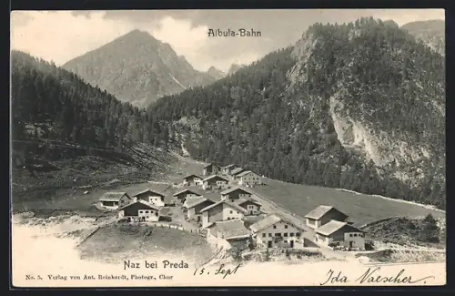 AK Naz bei Preda, Blick auf das Dorf an der Albula-Bahn