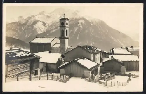 AK Lenzerheide /Lenz, Ortsansicht im Schnee mit Bergpanorama