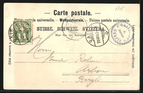 Lithographie Gäbris, Blick zum Gasthaus