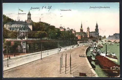 AK Dresden, Belvedere, Terrassenufer, Dampfschiffhandelplatz