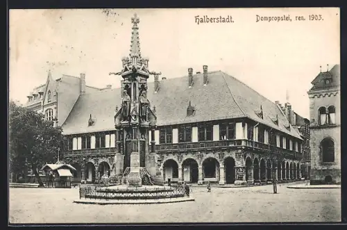 AK Halberstadt, Dompropstei mit Säulendenkmal