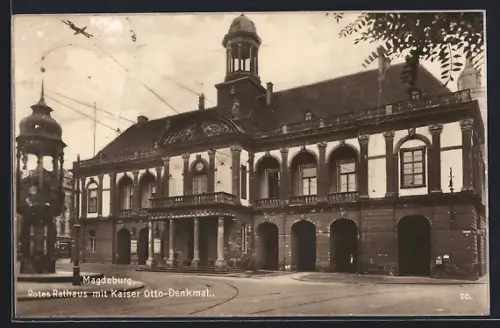 AK Magdeburg, Rotes Rathaus mit Kaiser Otto-Denkmal