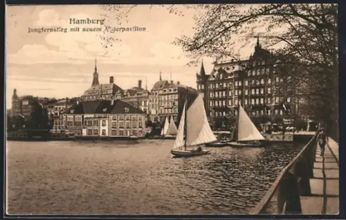 AK Hamburg-Neustadt, Jungfernstieg mit neuem Asterpavillon