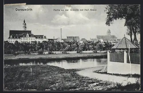 AK Donauwörth, Partie an der Wörnitz mit Heilig Kreuz