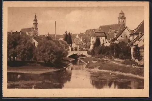 AK Donauwörth, Stadtansicht mit Brücke und Kirche