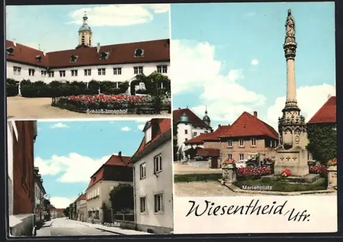 AK Wiesentheid Ufr., Schloss-Innenhof, Marienplatz, Balthasar-Neumann-Strasse