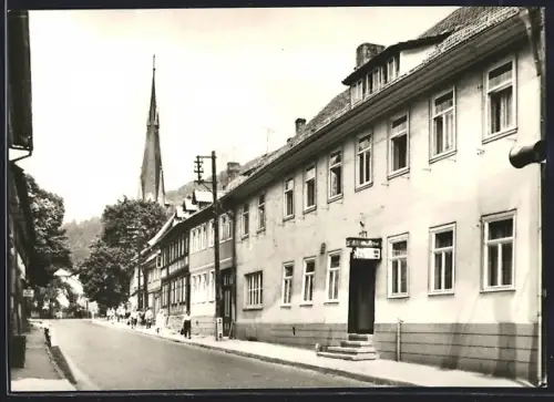AK Ilfeld /Südharz, Gaststätte Zur Krone, Strassenansicht, Kirche