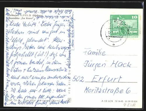 AK Ilfeld /Südharz, Gaststätte Zur Krone, Strassenansicht, Kirche