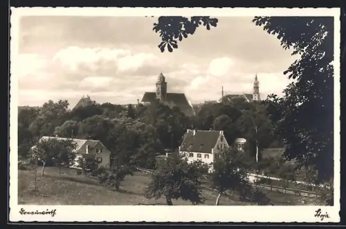 AK Donauwörth, Stadtansicht mit Kirche und Wohnhäusern