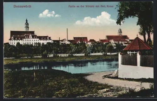 AK Donauwörth, Partie an der Wörnitz mit Heilig Kreuz