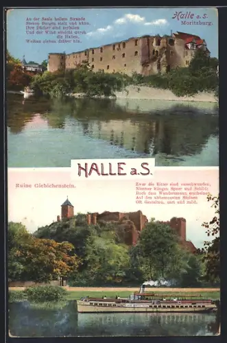 AK Halle a. S., Moritzburg, Ruine Giebichenstein, Saaleansicht