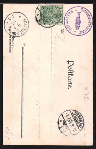 AK Wotschofska /Spreewald, Gasthaus Wotschofska, Kahn, Tracht