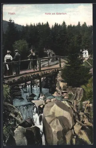 AK Eckerloch /Harz, Partie am Eckerloch mit Brücke